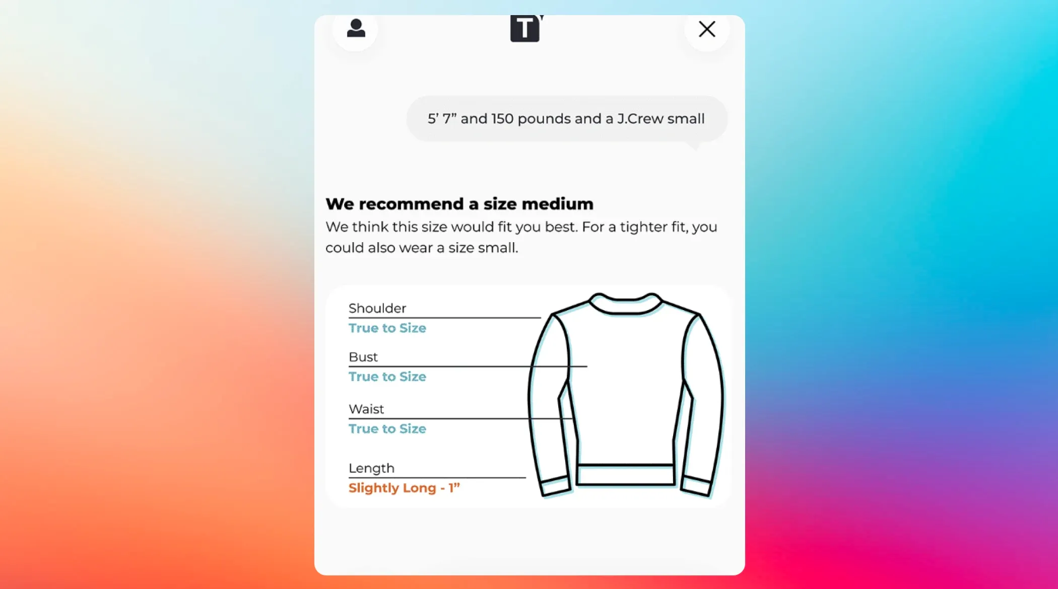 An example of size recommendation by the TrueFit AI agent