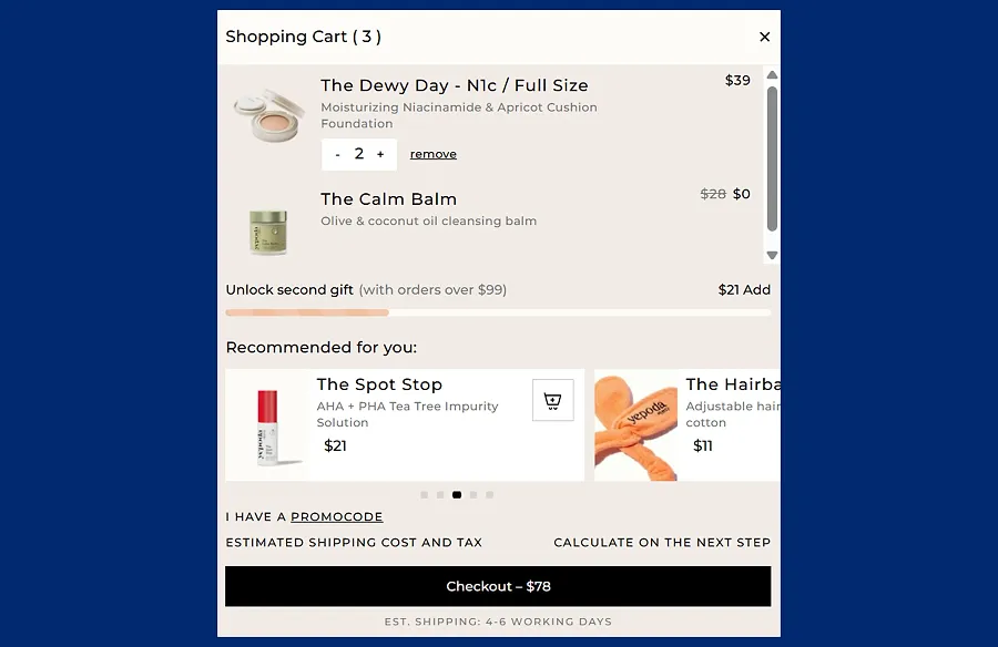 Cross-sell options in the cart