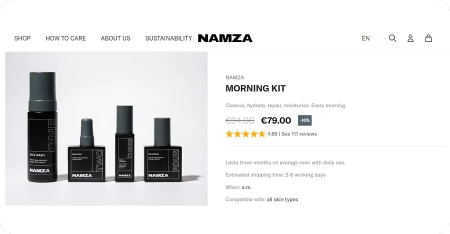 Namza Shopify PDP