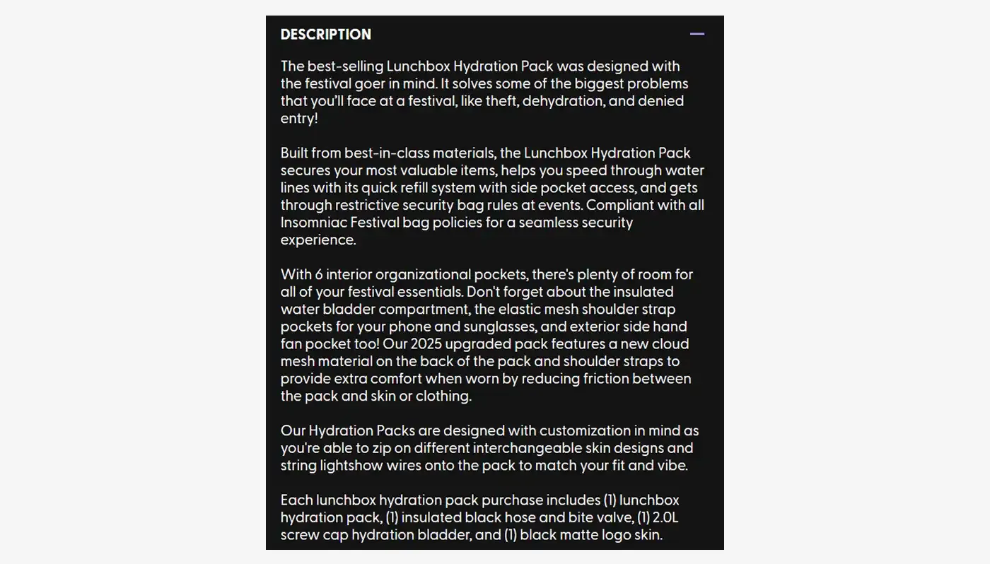 Lunchbox Packs product description example to improve Shopify conversions