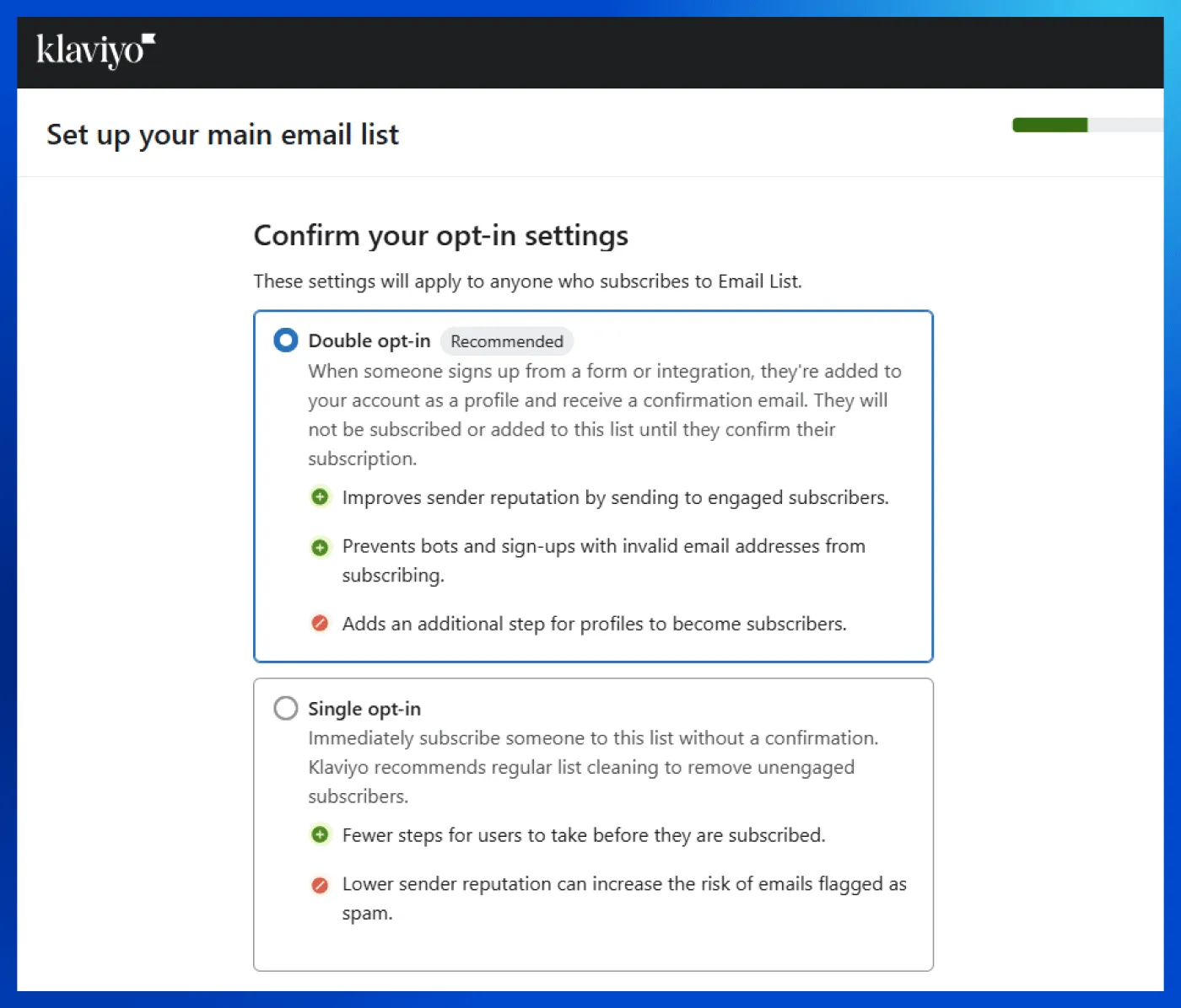 Opt-in settings