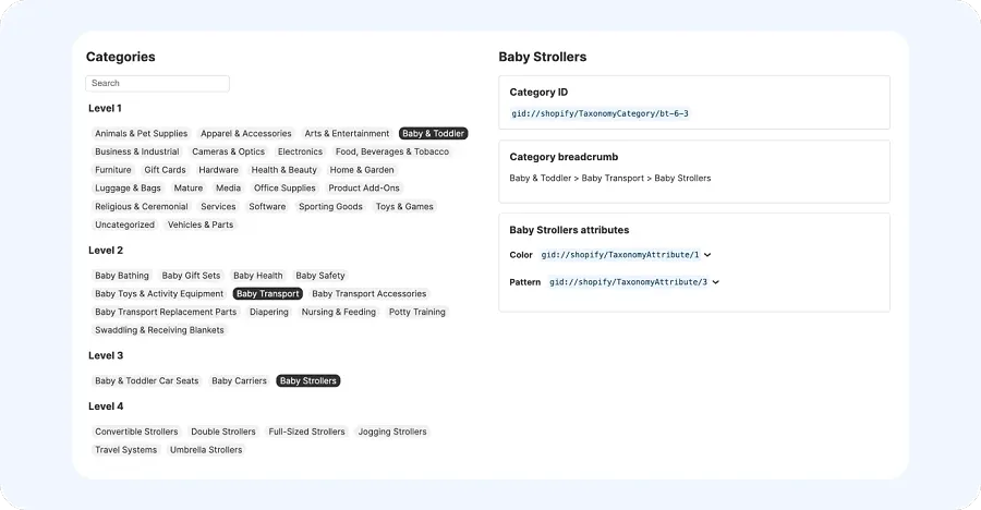 Shopify's standard product taxonomy Shopify's standard product taxonomy